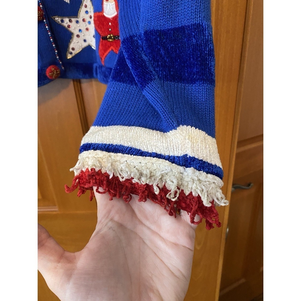 VTG Jack B Quick Sweater Christmas Santa Holiday Beaded Cardigan XL Patriotic - Picture 7 of 11